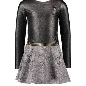 Le Chic Meisjes jurk slangenprint glitter top - Zwart