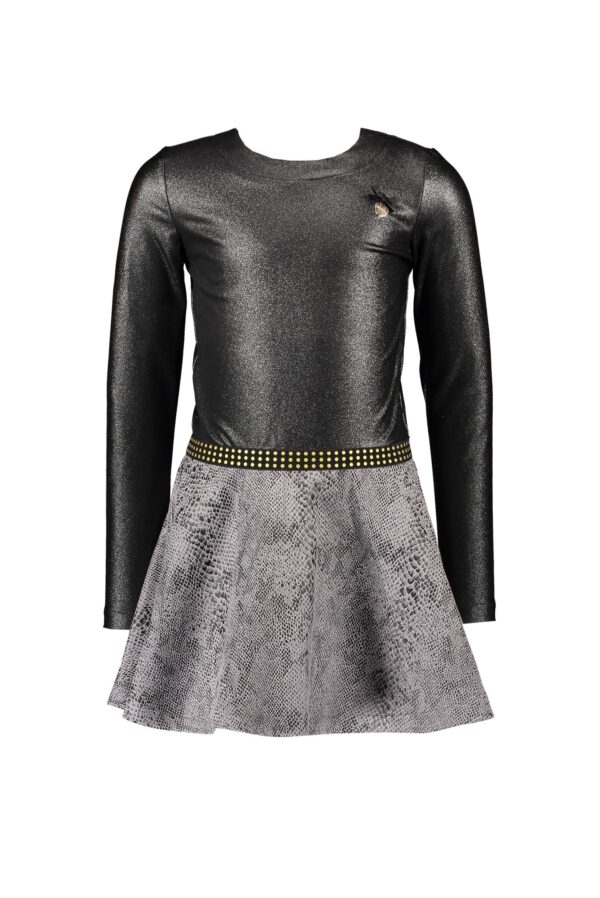 Le Chic Meisjes jurk slangenprint glitter top - Zwart