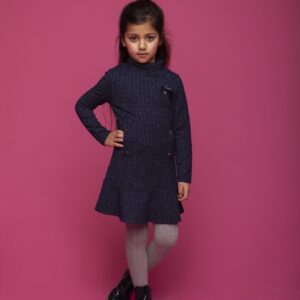 Le Chic Meisjes kabel jurk gebreid - Marine blauw