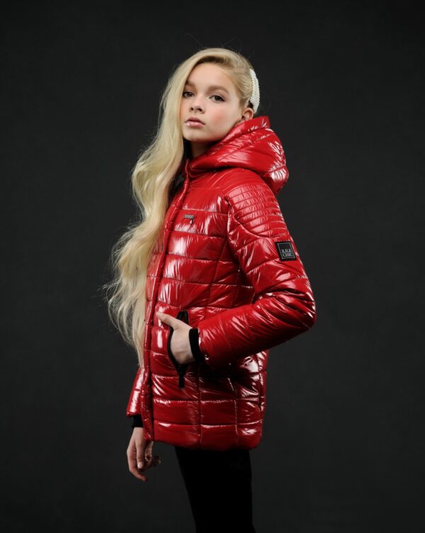 ELLE Chic Meisjes winterjas lak look - Scarlet Rood