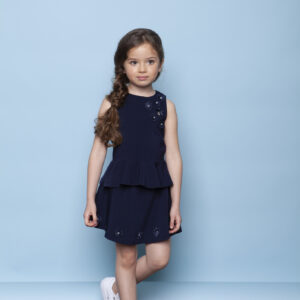 Le Chic Meisjes rok met bloemen - Marine blauw