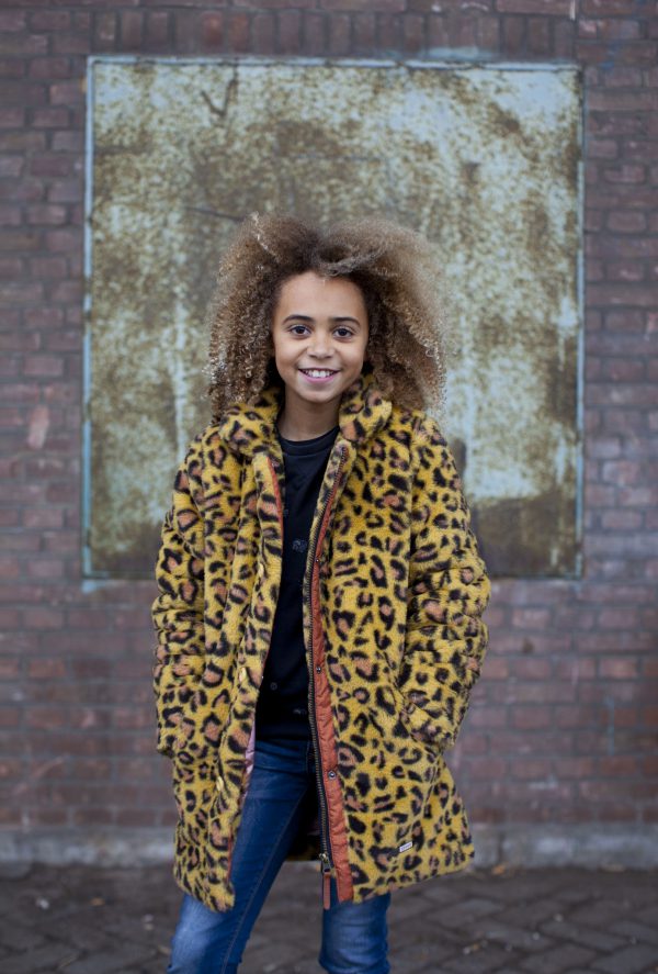 Moodstreet Meisjes winterjas luipaard nepbont - Goud