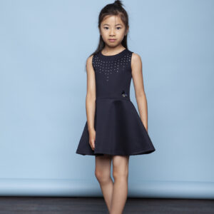 Le Chic Meisjes jurk neopreen studs - Marine blauw