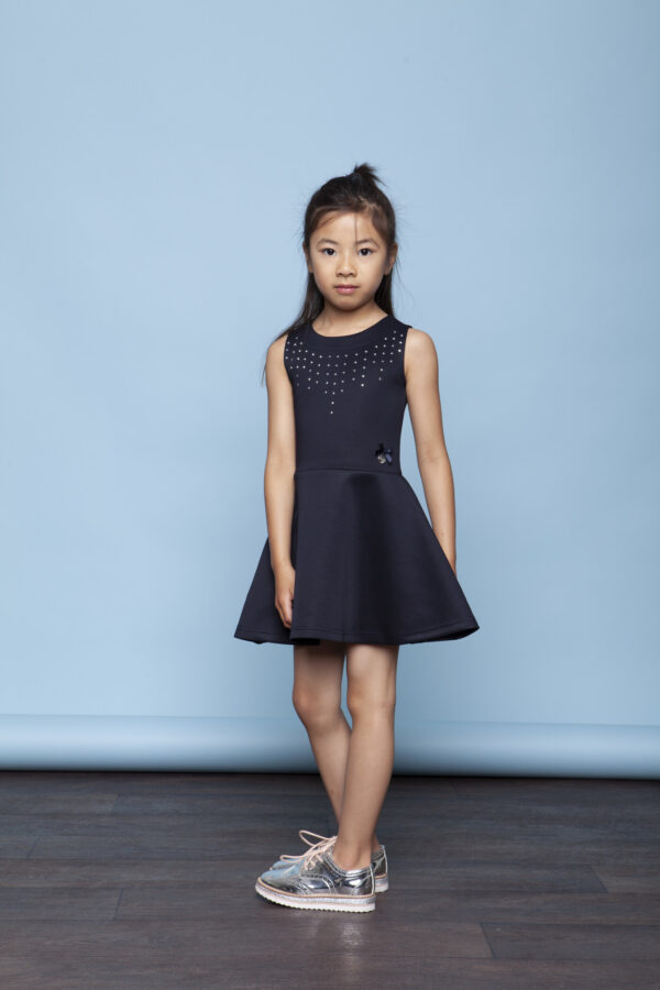 Le Chic Meisjes jurk neopreen studs - Marine blauw