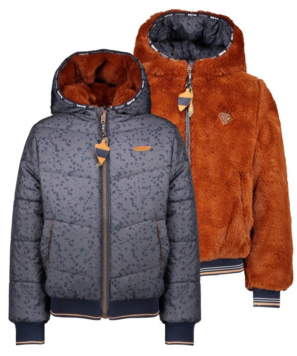 NoNo Meisjes winterjas reversibel - Bea - Marine blauw