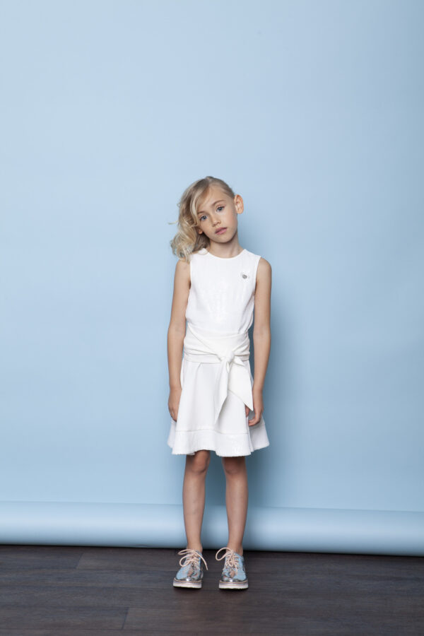 Le Chic Meisjes jurk met pailletten top - Gebroken wit