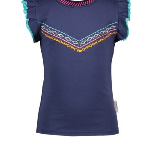 B.Nosy Meisjes t-shirt V-borduursel - Space blauw