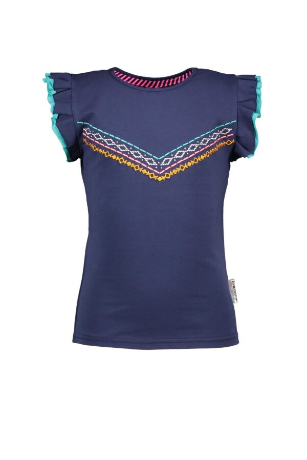 B.Nosy Meisjes t-shirt V-borduursel - Space blauw