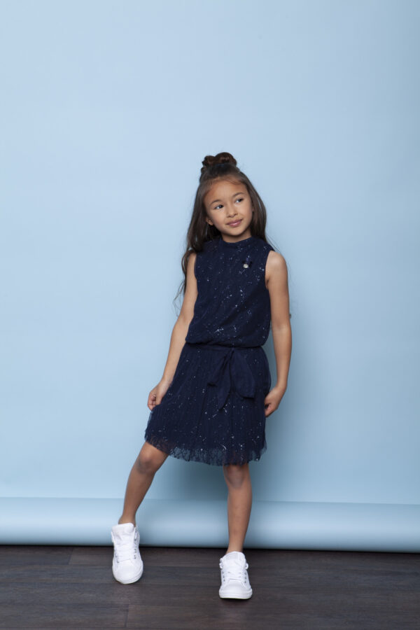 Le Chic Meisjes jurk met tule & parels - Marine blauw