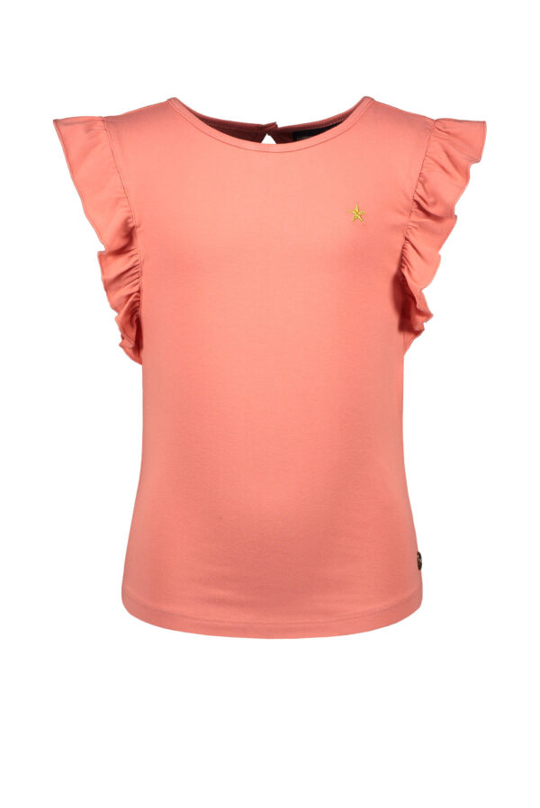Like Flo Meisjes top mesh ruffel - Koraal