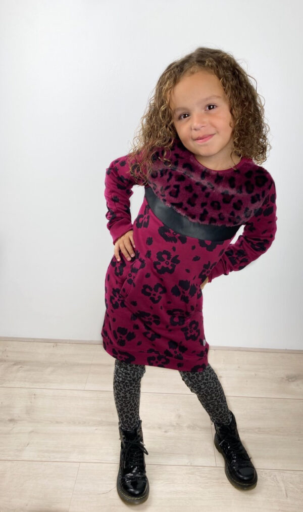 Moodstreet Meisjes jurk nepbont top - Rodo Red