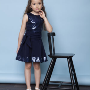 Le Chic Meisjes jurk met pailletten top - Marine blauw