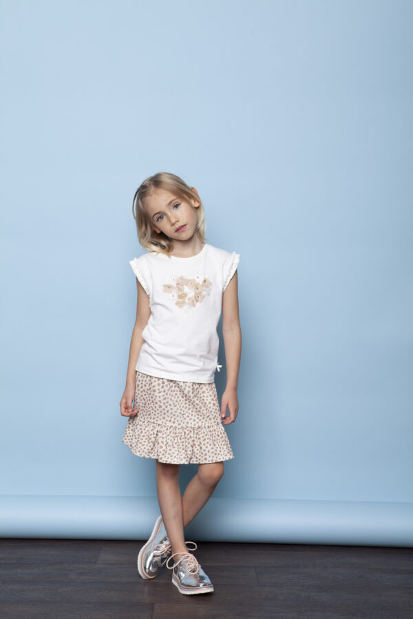 Le Chic Meisjes t-shirt bloemenhart - Gebroken wit