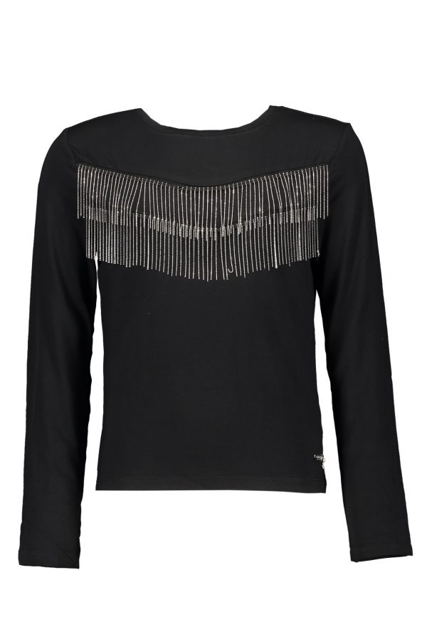ELLE Chic Meisjes shirt metalen franjes - Zwart