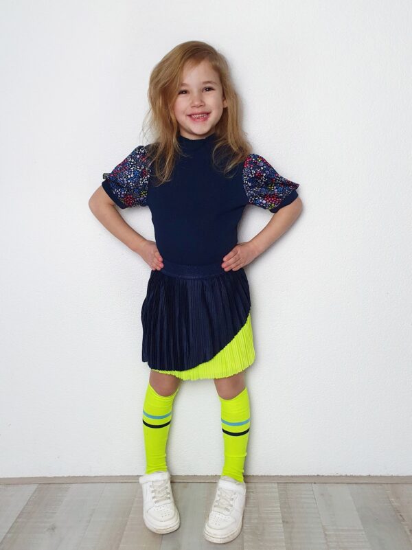 B.Nosy Meisjes shirt rib top en pof mouw - Space blauw