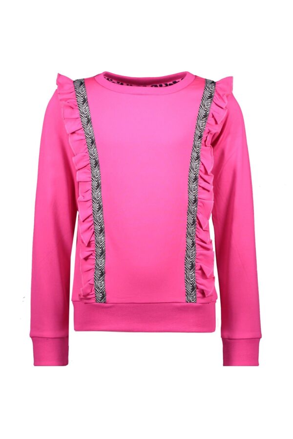 B.Nosy Meisjes sweater ruffel en zebra tape - Roze glo