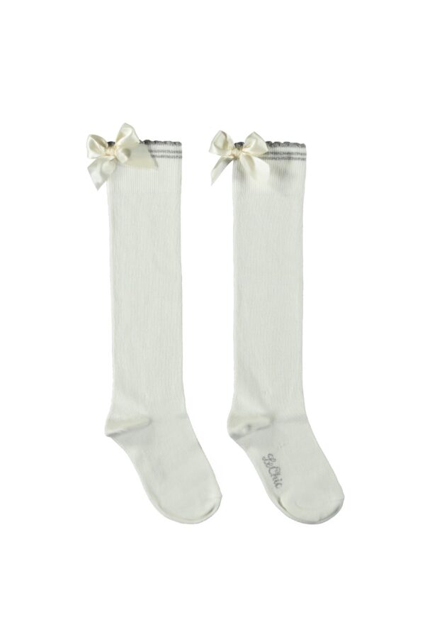 Le Chic Meisjes kniekousen met strik - Gebroken wit