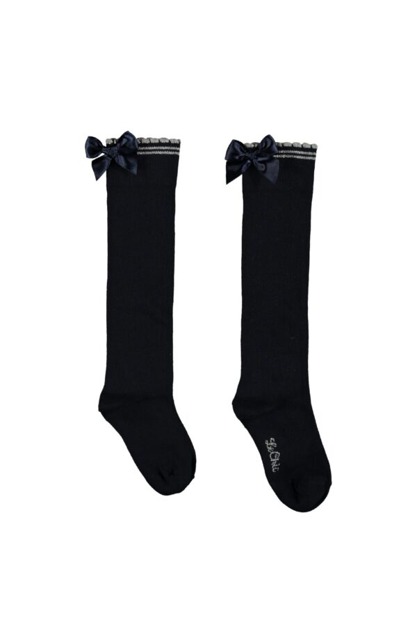 Le Chic Meisjes kniekousen met strik - Marine blauw