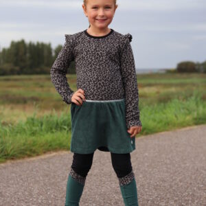 Moodstreet Meisjes jurk met velours rok - Groen