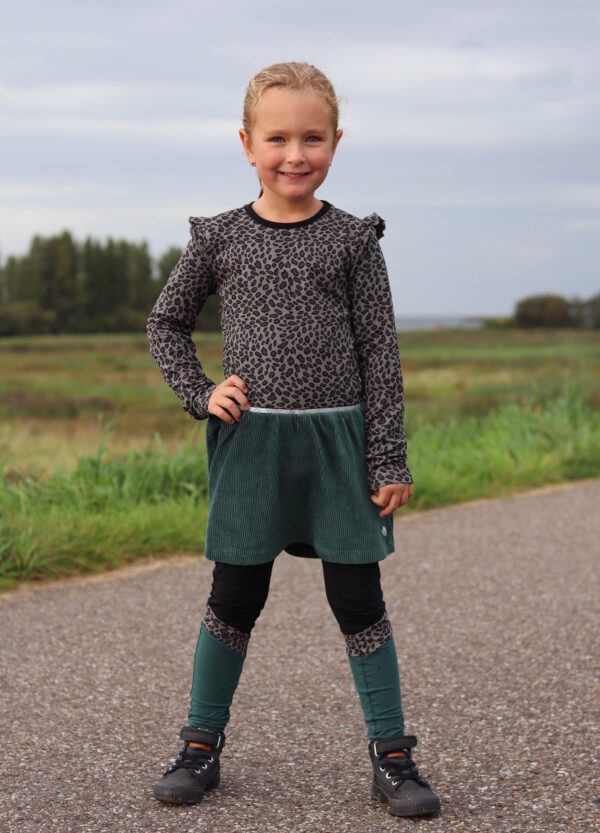 Moodstreet Meisjes jurk met velours rok - Groen