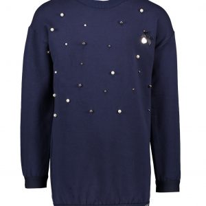 Le Chic Meisjes jurk parels en discobal - Marine blauw