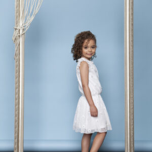 Le Chic Meisjes jurk grote bloemen met parels - Gebroken wit
