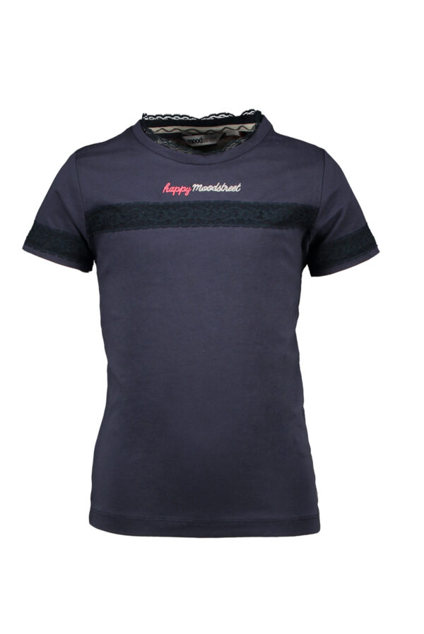 Moodstreet Meisjes t-shirt met kant - Marine blauw
