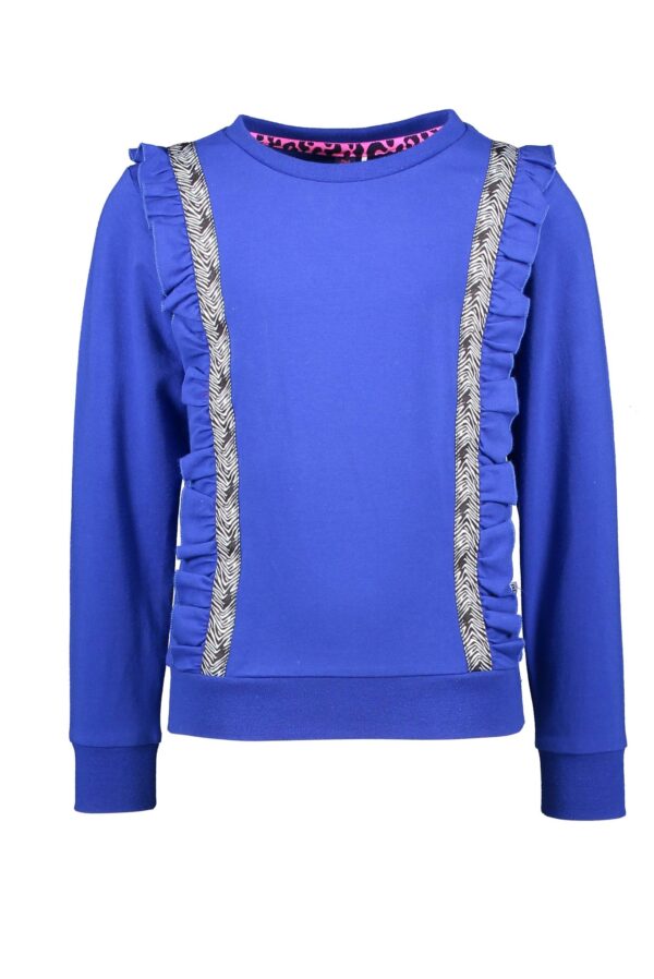 B.Nosy Meisjes sweater ruffel en zebra tape - Kobalt blauw