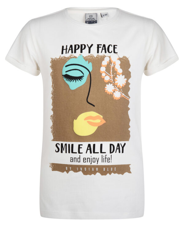 Indian Blue Jeans Meisjes t-shirt Happy face - Gebroken wit
