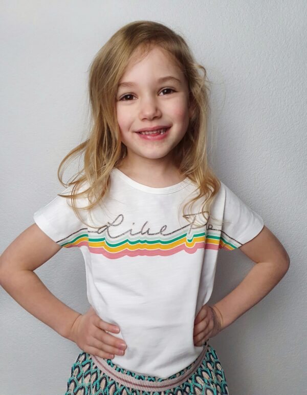 Like Flo Meisjes t-shirt met streep 'Like Flo' - Gebroken wit