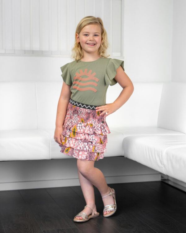Like Flo Meisjes t-shirt ruffel mouw - Army