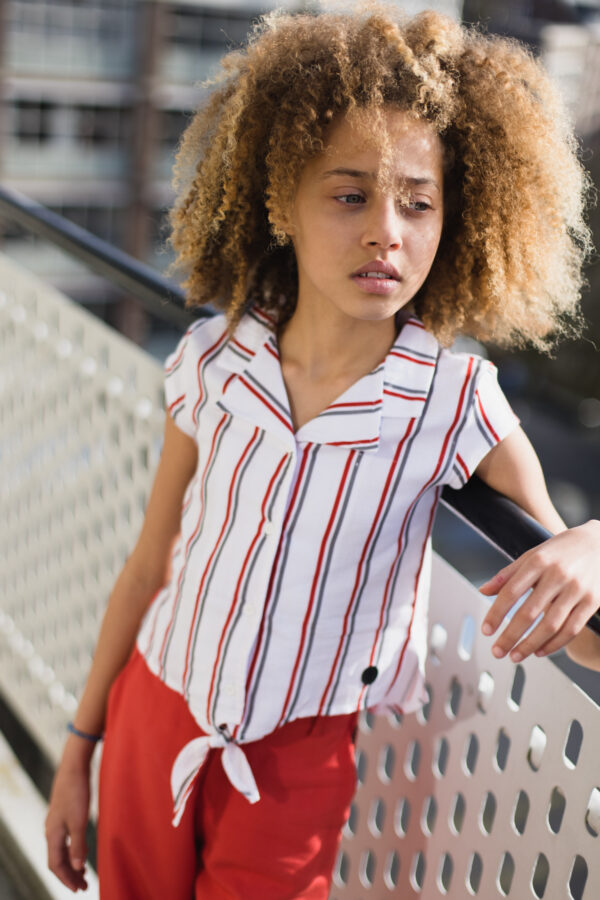 LEVV Meisjes blouse - Milana - Wit gestreept dessin