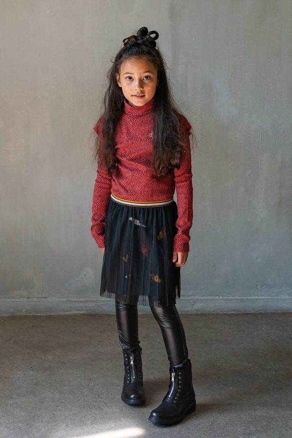 TOPitm Meisjes mesh rok - Bobby - Bijna zwart patches