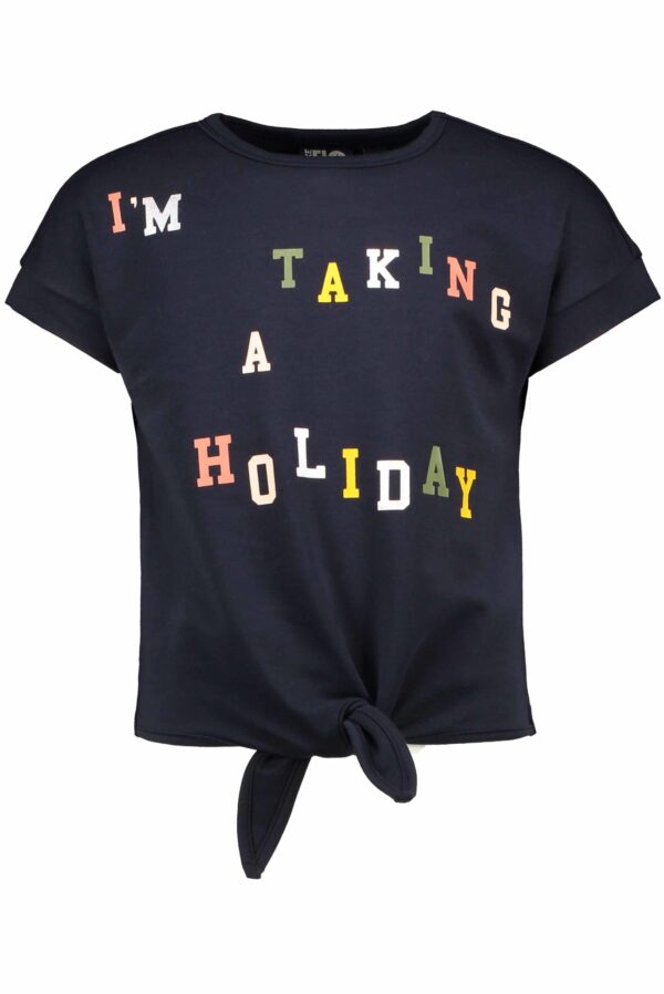 Like Flo Meisjes t-shirt met knoop - Marine blauw