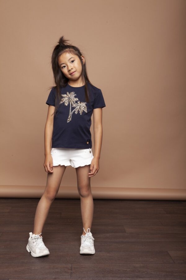Le Chic Meisjes t-shirt 'Palmboom' - Marine blauw