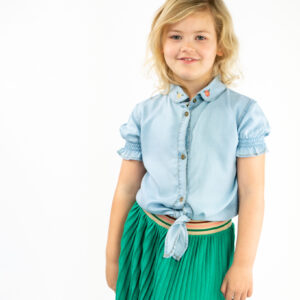 Like Flo Meisjes denim blouse met knoop - Licht blauw