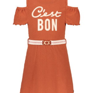 Like Flo Meisjes jurk fancy met open schouders - Cognac