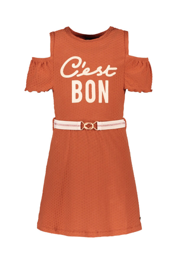 Like Flo Meisjes jurk fancy met open schouders - Cognac