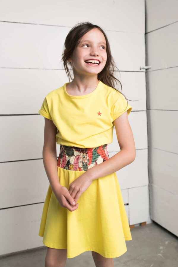 Like Flo Meisjes jurk smock met hoge taille - Lemon