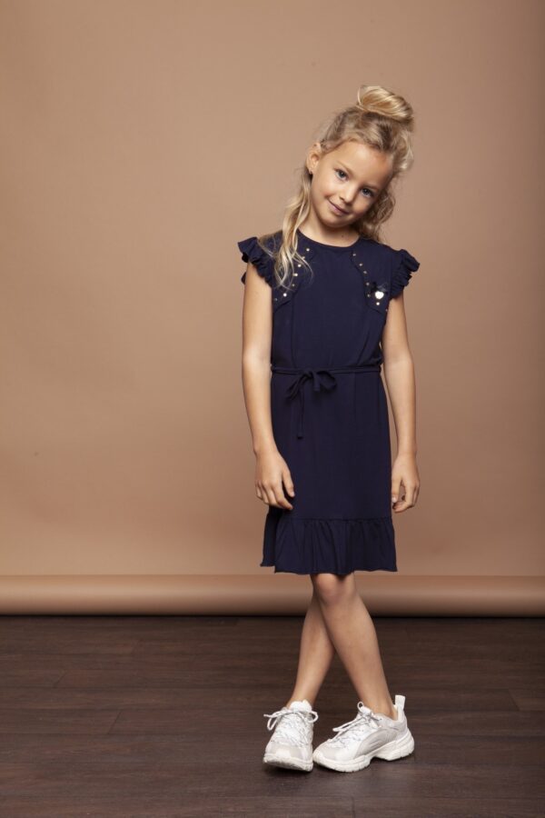 Le Chic Meisjes jurk vicose en studs - Marine blauw