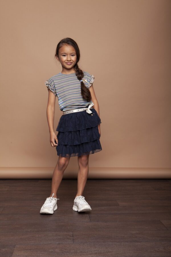 Le Chic Meisjes rok met kant en riem - Marine blauw