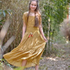 Like Flo Meisjes maxi-jurk woven smock - Panter