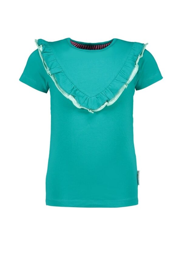 B.Nosy Meisjes t-shirt V-ruffel - Tropical groen