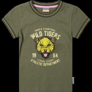 Vinrose Meisjes t-shirt - Olijf groen tijger