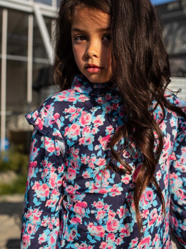 Quapi Meisjes blouse - Fian - Donker blauw bloemen