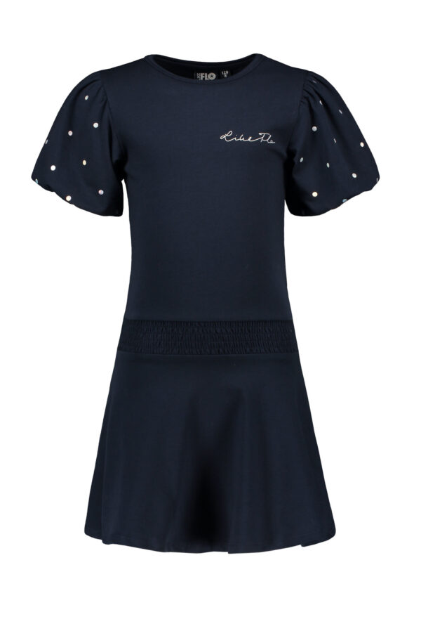 Like Flo Meisjes jurk met ballon mouw - Marine blauw