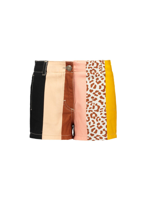 Like Flo Meisjes short denim regenboog - Cognac gestreept