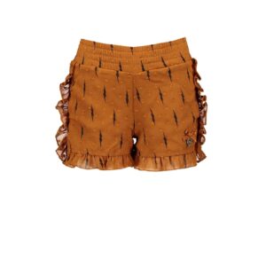 Le Chic Meisjes short met ruffel, bliksem en stippen - Caramel