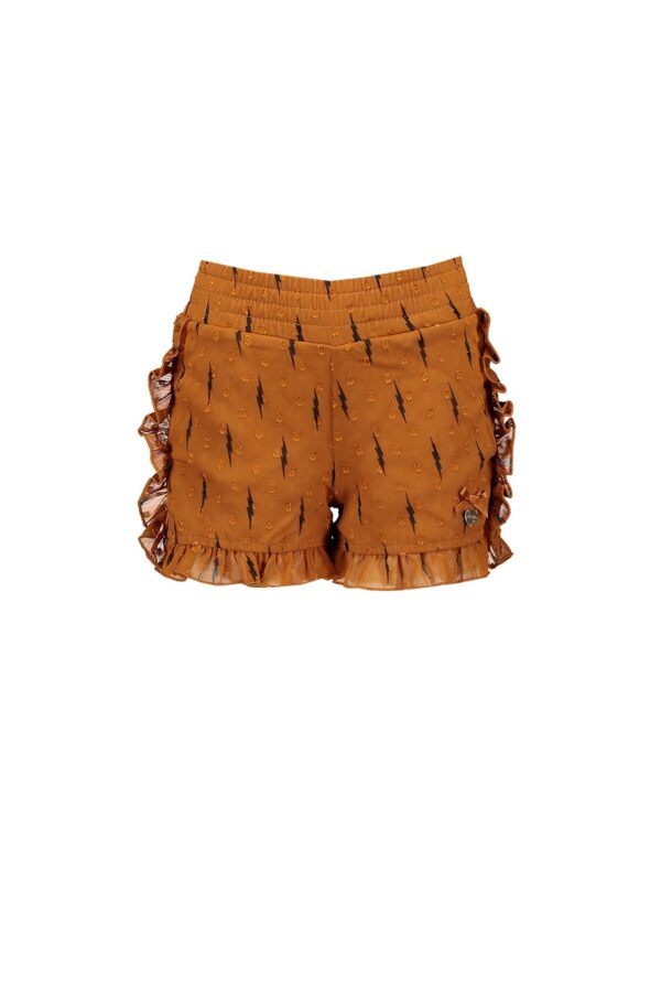 Le Chic Meisjes short met ruffel, bliksem en stippen - Caramel
