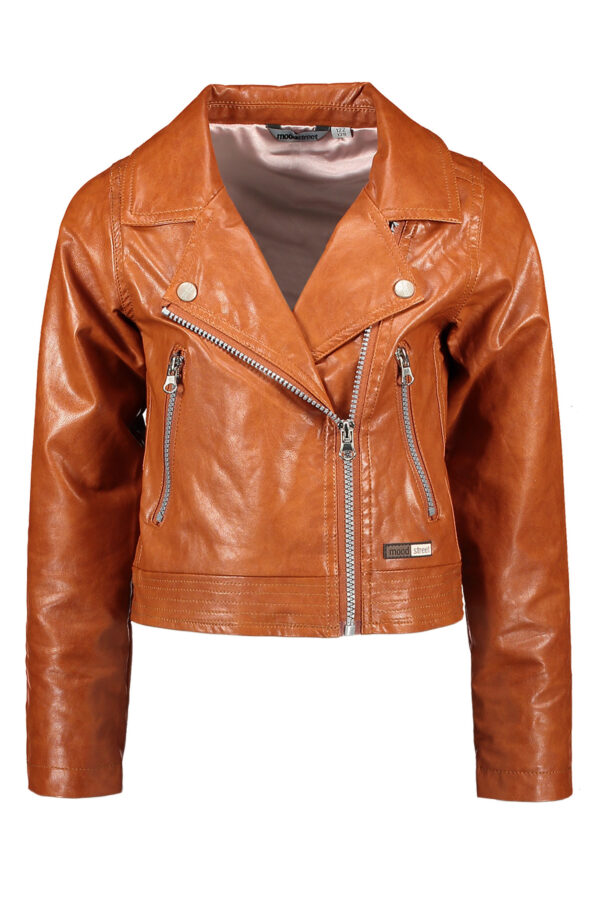 Moodstreet Meisjes nepleren biker jacket - Toffee